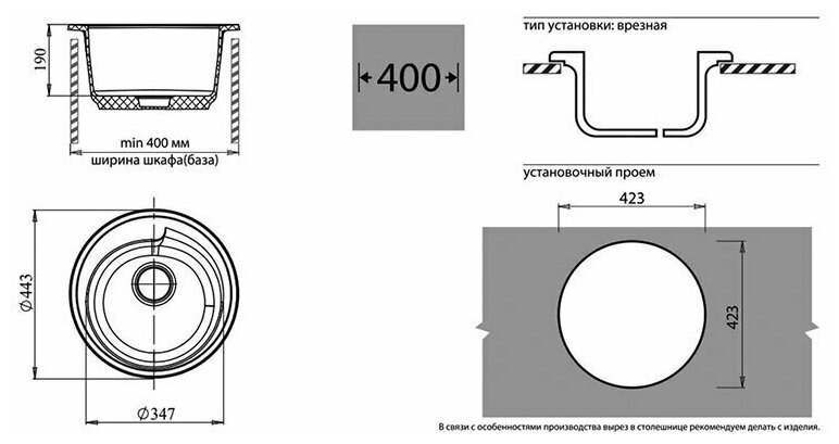 Мойка для кухни врезная D-450 мм (белый) 45.331 ЭКО-М - фотография № 2