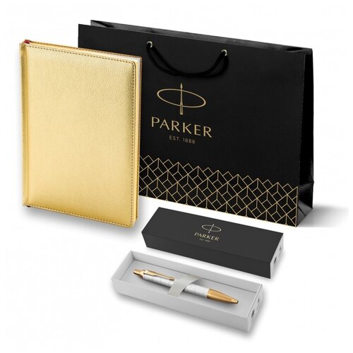 эксклюзивный подарочный набор шариковая ручка parker im premium k318 pearl gt и ежедневник недатированный белый Подарочный набор: Ручка шариковая Parker IM Premium K318 Pearl GT, цвет чернил синий и золотистый ежедневник с золотым срезом страниц