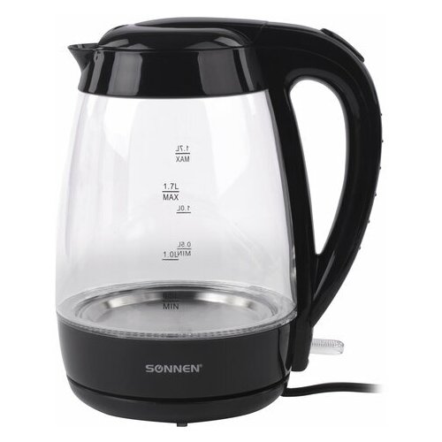 Чайник SONNEN KT-200BK 17 л 2200 Вт закрытый нагревательный элемент стекло подсветка черный 451709 168900₽