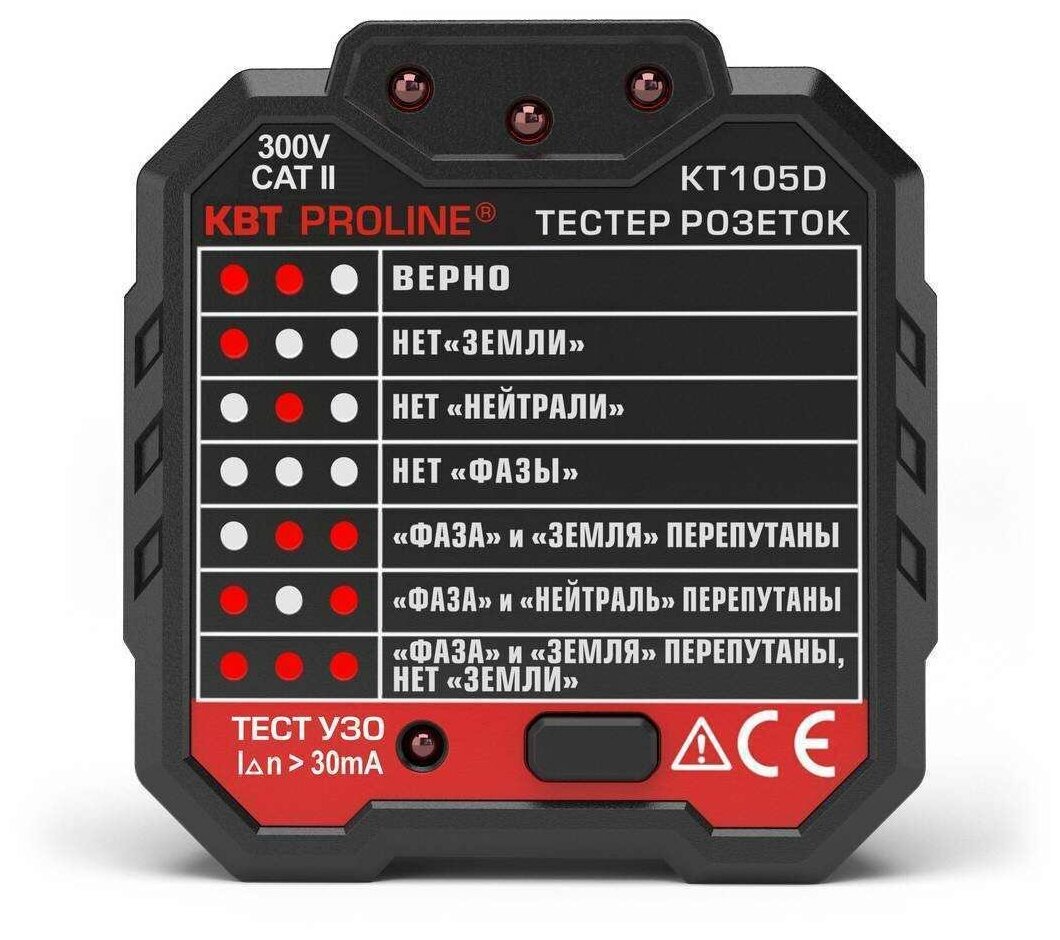 Тестер розеток KT105D PROLINE (КВТ) 79135