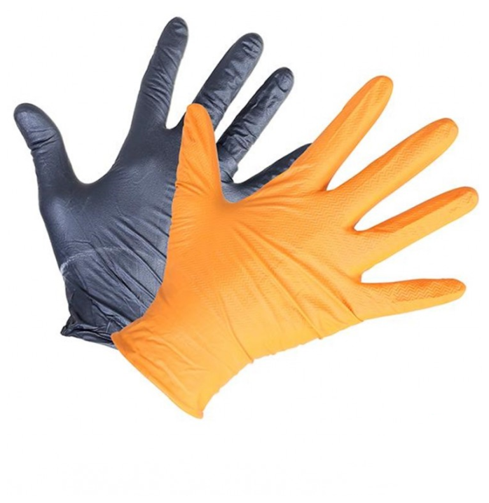 Перчатки нитриловые RoxelPro NITRILE GLOVES ROXTOP черные/оранжевые 100шт (50 пар). Размер M