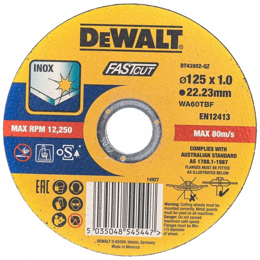 Dewalt Круг отрез. Быстр рез,125x22.2x1мм, тип4 DT43902