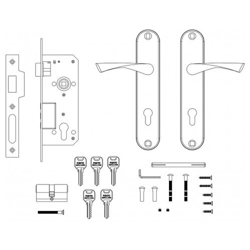 Замок врезной цилиндровый с защёлкой в комплекте с ручкой KIT P90 4585/3 CRONA AB (бронза), 5 кл. замок цилиндровый в комплекте с ручкой lockset90 crona 4585 3 kit p90 4585 3 crona sn мат никель