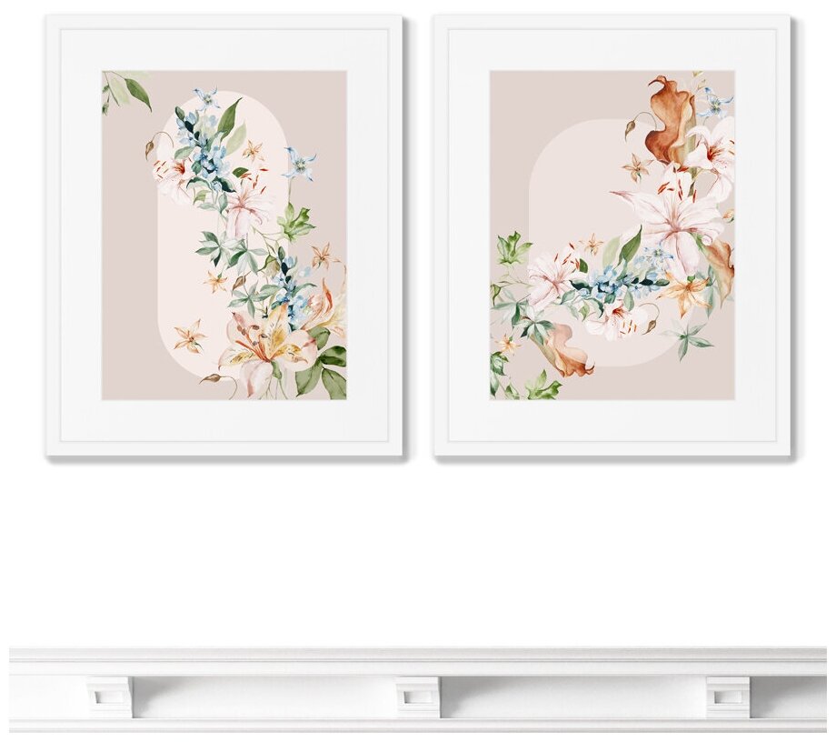 Набор из 2-х репродукций картин в раме Floral set in pale shades, No11, 2021г. Размер картины: 42х52см