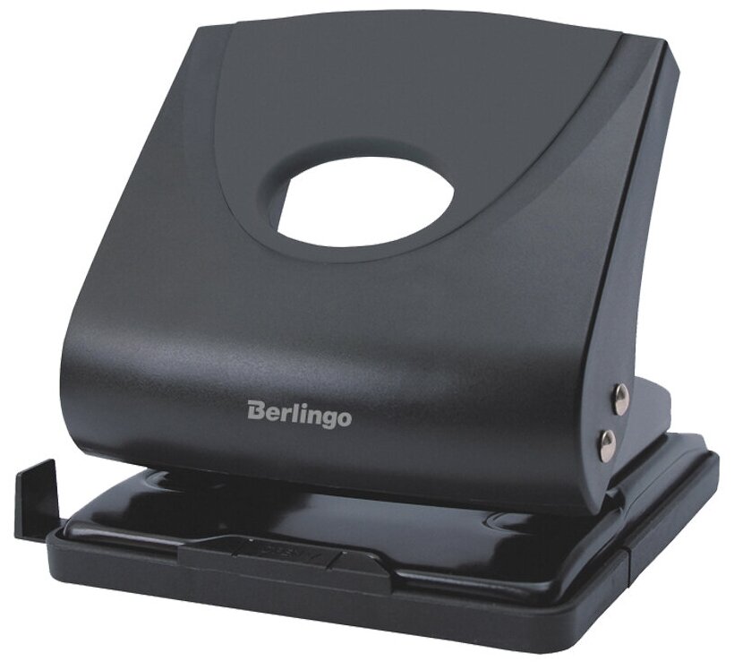Дырокол Berlingo "Office Soft" 30л, пластиковый, черный, с линейкой