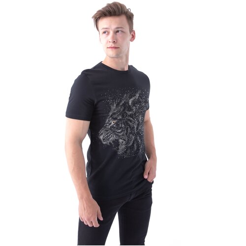 фото Мужская хлопковая футболка bear's gear regular с дизайнерским принтом "рычащий лев" черный
