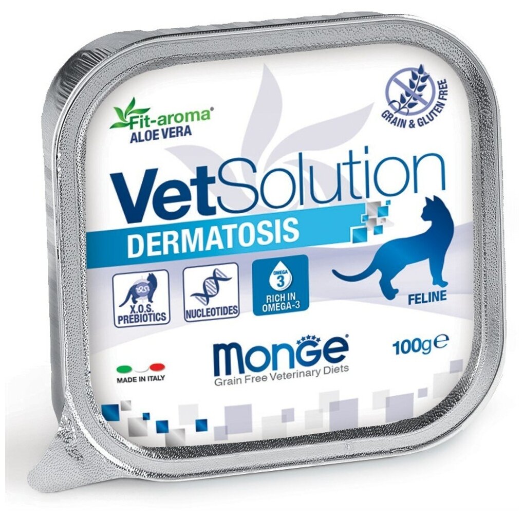 Monge VetSolution Cat Dermatosis влажная диета для кошек Дерматозис, 24шт. х 100 г - фотография № 1