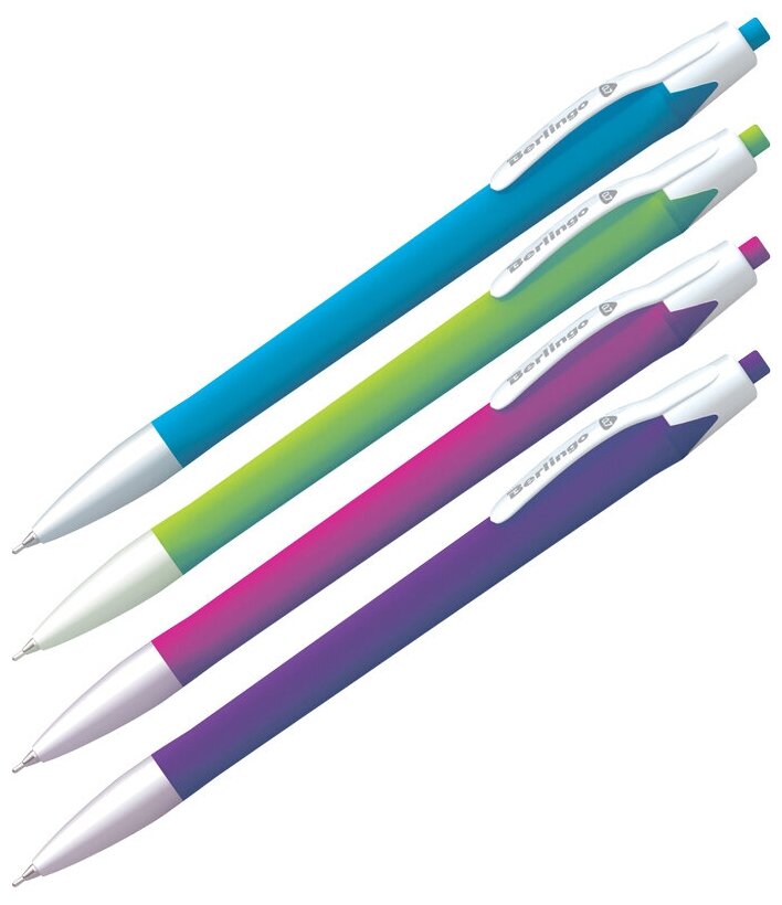 фото Ручка шариковая автоматическая Berlingo "Triangle" синяя, 0,7мм, трехгран. корпус ассорти, в стакане