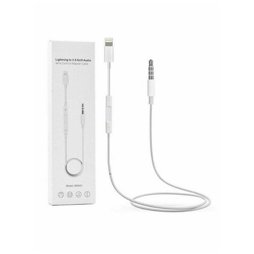 Аудио-кабель MH021, AUX, Lightning - Jack 3,5, 1 м, белый, контроллер с микрофоном (B)