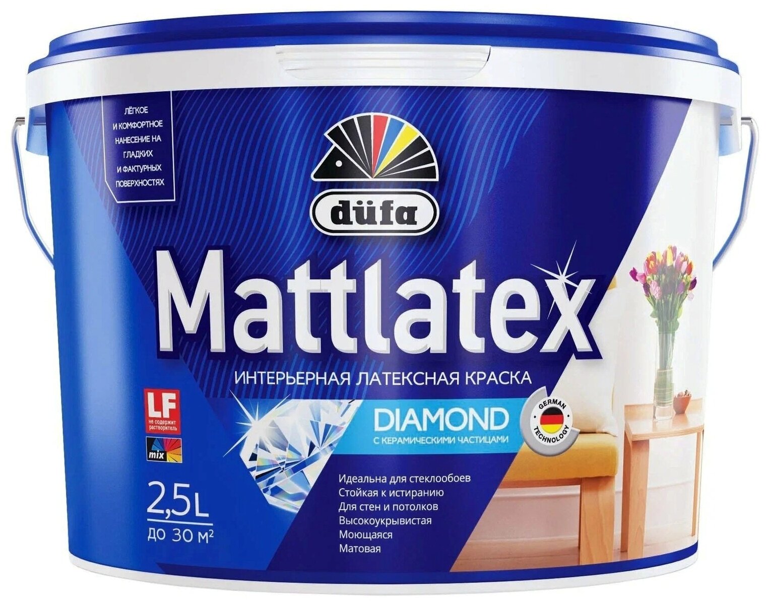 Краска латексная Dufa Mattlatex влагостойкая моющаяся матовая белый 2.5 л