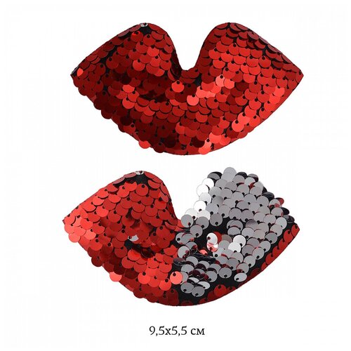 фото Аппликации пришивные с пайетками "губы", цвет: красный, 9,5х5,5 см, 20 штук (количество товаров в комплекте: 20) tby