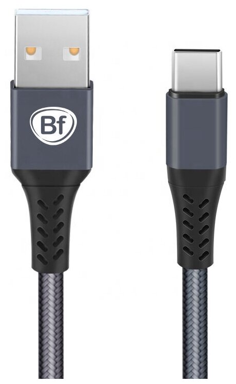 USB-A/Type-C зарядный кабель 30W / 3A, с нейлоновой оплеткой, Bf А27, серебристый