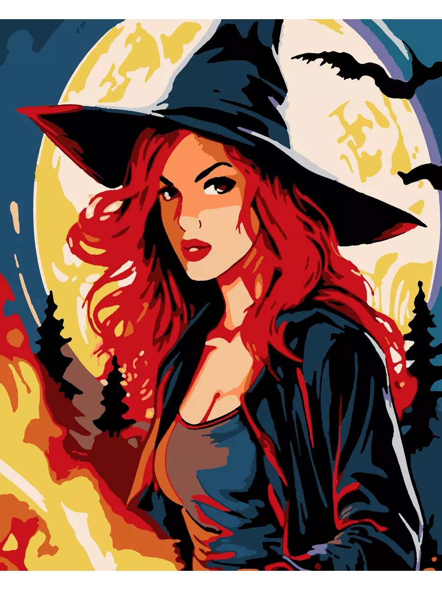 Картина по номерам "Ведьма. Ночной лес" 40 х 50 холст на подрамнике