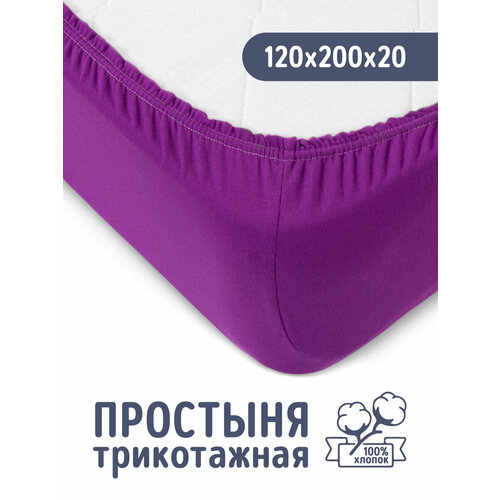 фото Простыня на резинке фиолетовая, 120х200х20, трикотаж, 100% хлопок текс-дизайн