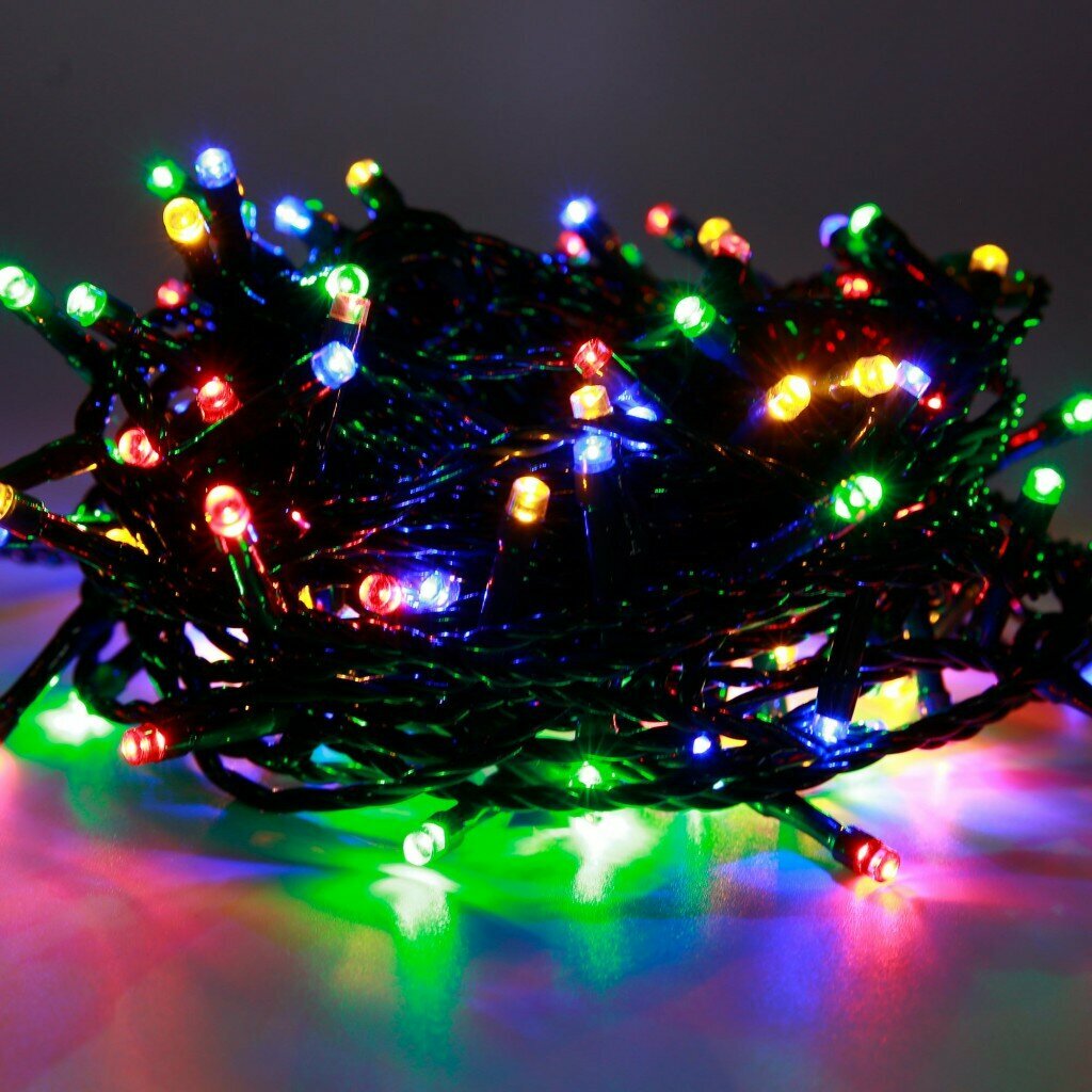 Гирлянда Новогодняя, 10М, 160LED, контролер, Разноцветная, черный провод, пластик.