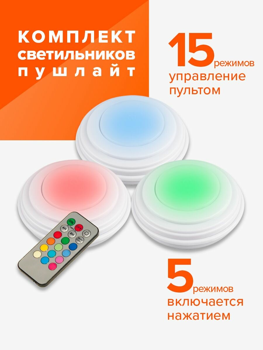 Набор мультицветных фонарей-светильников, работающих от батареек (3 х ААА), JAZZway с пультом ДУ TS5-RGBx3