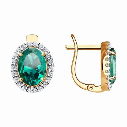 фото Серьги diamant online, красное золото, 585 проба, фианит, изумруд синтетический, , зеленый