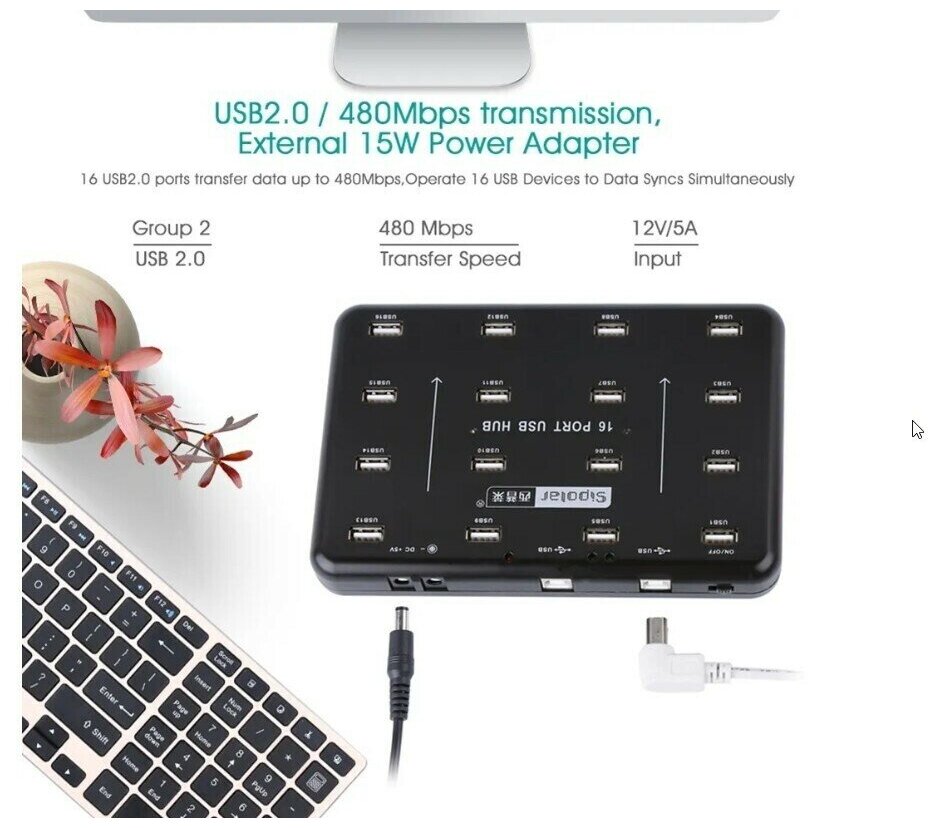 SIPOLAR 16 портов USB 20 Hub Bluk USB-дубликатор для 16 TF SD Card Reader U-Disk Data Test Batch Copy