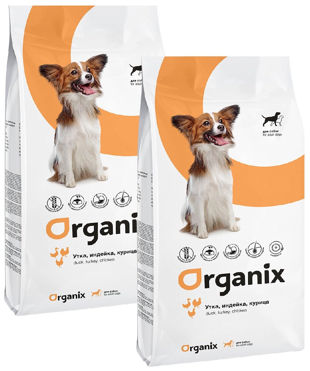 ORGANIX GRAIN FREE ADULT DOG DUCK TURKEY & CHICKEN беззерновой для взрослых собак всех пород с уткой, индейкой и курицей (18 + 18 кг)