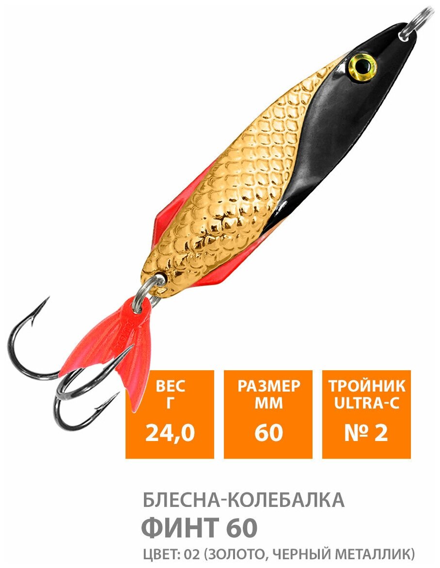 Блесна колебалка для рыбалки AQUA Финт 60mm 24g цвет 02