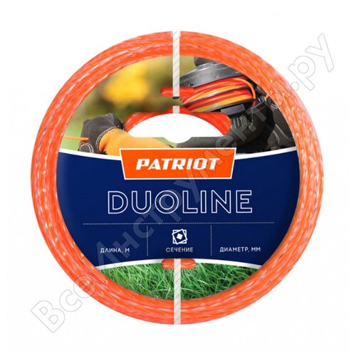 Леска для триммера Patriot Duoline 1.6mm x 15m леска для триммера unitraum un tc20b15 2 00mm x 15m