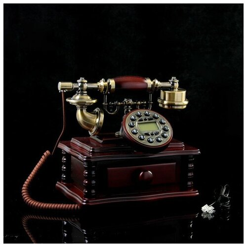 Ретро-телефон с выдвижным ящиком, темное дерево, 16х23х25 см 2522819