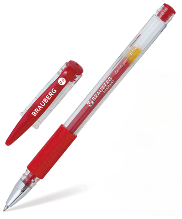 Ручка гелевая Brauberg Number One с грипом красная пишущий узел 0.5мм линия 0.35мм - фото №2
