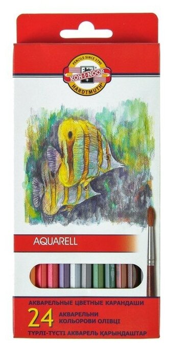 Карандаши акварельные 24 цвета 3.0 мм Koh-I-Noor "Рыбки" 3718, картонная коробка, европодвес, L=175 мм