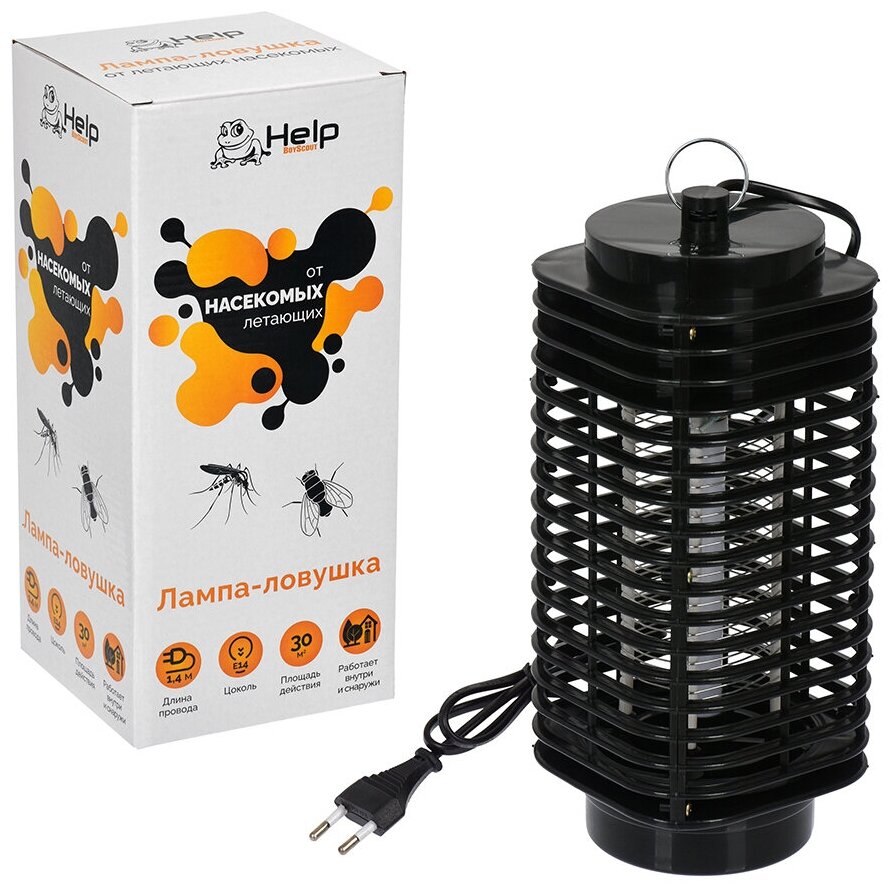 HELP Лампа-ловушка для уничтожения летающих насекомых, 220 В, 12x12x28 см