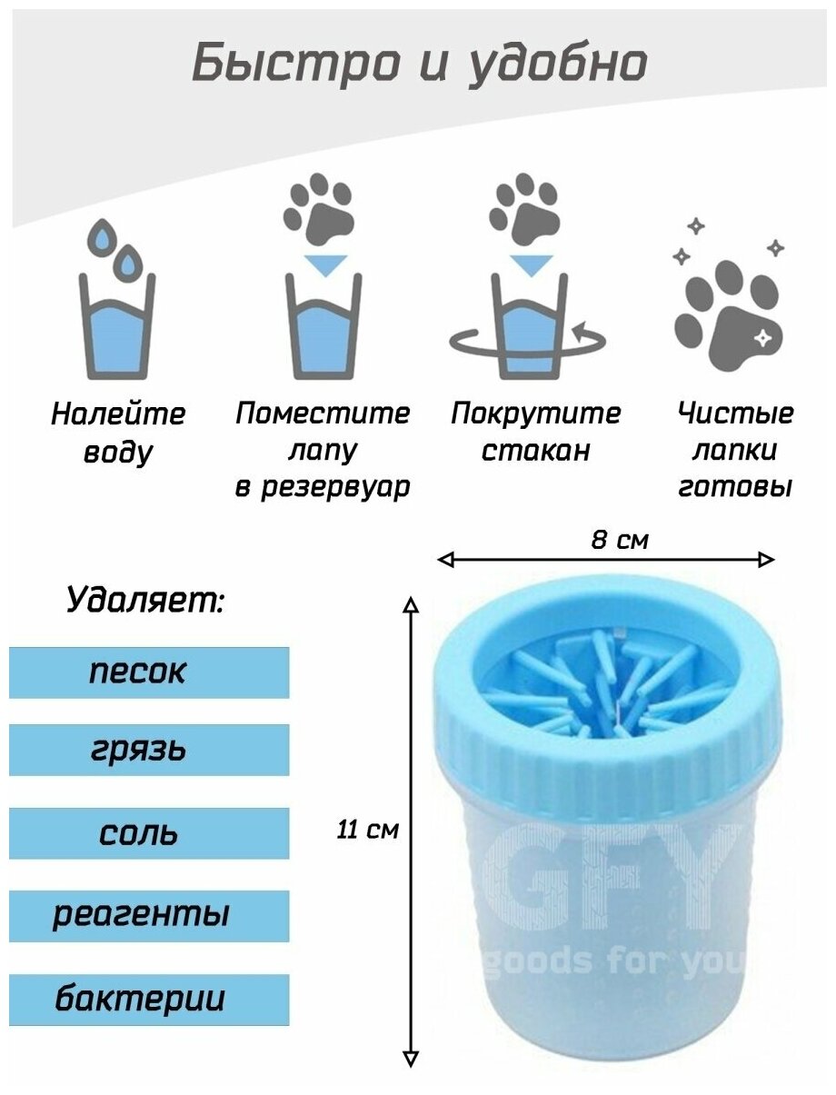 Лапомойка для собак маленьких и средних пород с силиконовой щеткой / переносная лапомойка / щетка для животных — фото 1