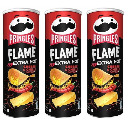 Чипсы Pringles Flame Cheese and Chill сыр и перец чили, острые картофельные европейские снеки (3 шт. по 160 гр.)