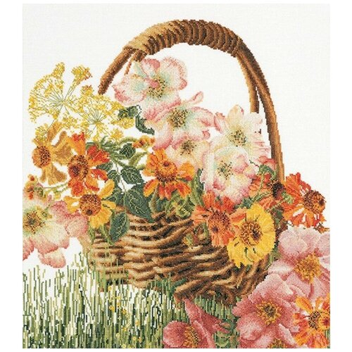 flower basket 3064 05 thea gouverneur набор для вышивания 34 5 x 39 см счетный крест Набор для вышивания Цветочная корзина, канва лён 36 ct 34,5 х 39 см THEA GOUVERNEUR 3064