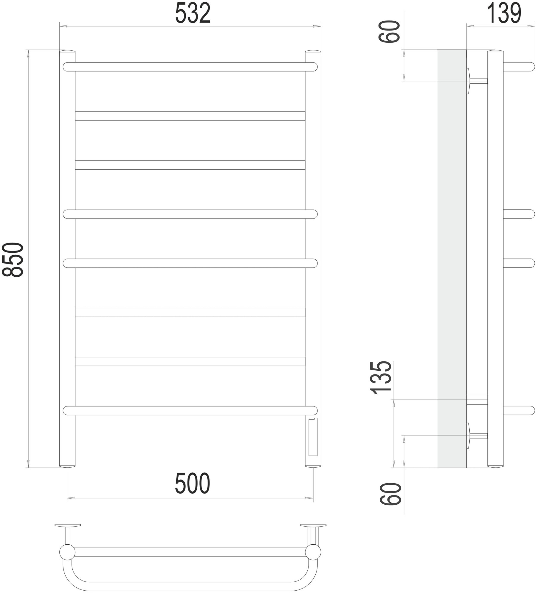 Полотенцесушитель электрический Terminus Евромикс П8 500x850 - фото №2