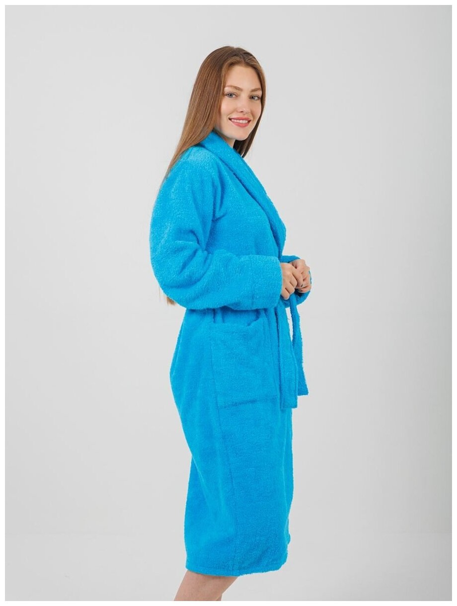 Халат махровый женский BIO-TEXTILES 56-58 голубой домашний банный для беременных в роддом больших размеров с воротником в подарок гостиничный - фотография № 4