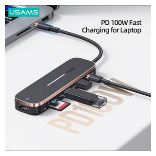 Хаб USB-концентратор Usams US-SJ575 Type-C / USB HUB 2 USB+Type-C+Micro SD+SD+HDMI Ports