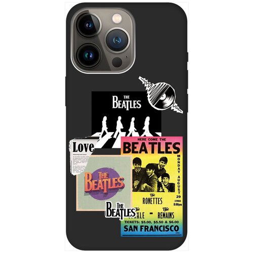 Силиконовый чехол на Apple iPhone 14 Pro Max / Эпл Айфон 14 Про Макс с рисунком Beatles Stickers Soft Touch черный матовый чехол beatles stickers для apple iphone 14 pro эпл айфон 14 про с 3d эффектом черный