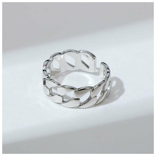 кольцо цепь круглые звенья цвет серебро безразмерное Кольцо, безразмерное, серебряный