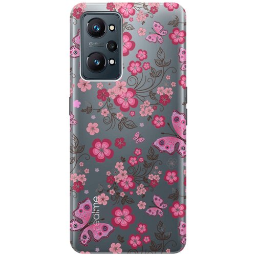 Силиконовый чехол на Realme GT Neo 2, Рилми ГТ Нео 2 с 3D принтом Butterflies and Flowers прозрачный силиконовый чехол на realme gt рилми гт с 3d принтом butterflies and flowers прозрачный