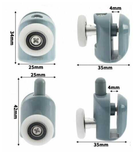 Ролики для дверей душевой кабины 25 мм, 8 шт. комплект, 4 верхних + 4 нижних - фотография № 3