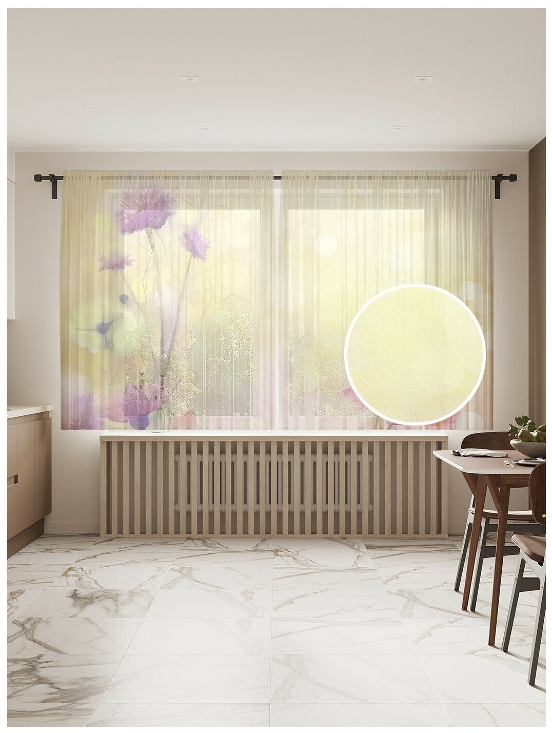 Тюль для кухни и спальни JoyArty "Облачный сад", 2 полотна со шторной лентой шириной по 145 см, высота 180 см.