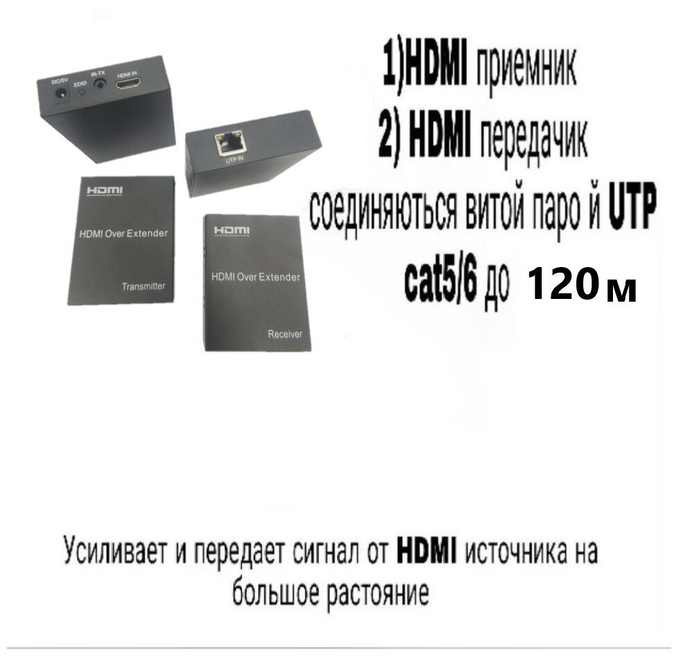 Активный удлинитель HDMI по витой паре до 120м Full HD 1080P Ethernet Utp усилитель сигнала кабель cat5e cat6 дисплей экран ноутбук компьютер проектор