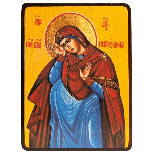 Икона Непраздная Божией Матери яркая, размер 14 х 19 см