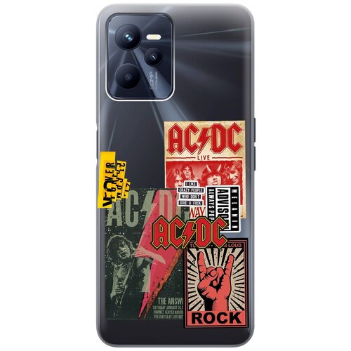 Силиконовый чехол с принтом AC/DC Stickers для Realme C35 / Рилми С35 силиконовый чехол на realme c35 рилми с35 с 3d принтом gucci stickers прозрачный