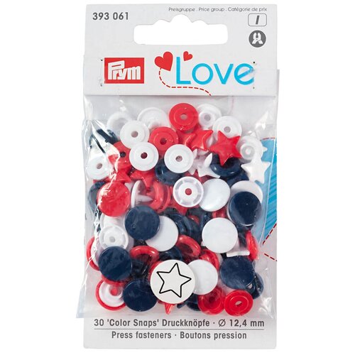 Кнопки Звезда Color Snaps Prym Love, красный/белый/синий, 12мм, 30шт Prym