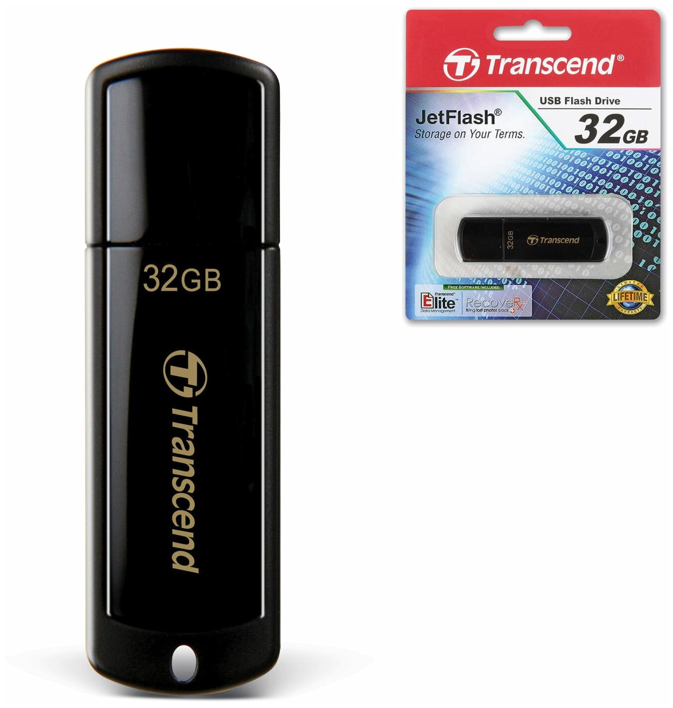 Флеш-диск 32 GB, TRANSCEND Jet Flash 350, USB 2.0, черный, TS32GJF350 В комплекте: 2шт.