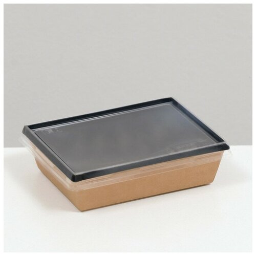 Салатник с плоской крышкой, черный, 16 х 12 х 4,5 см, 0,5 л