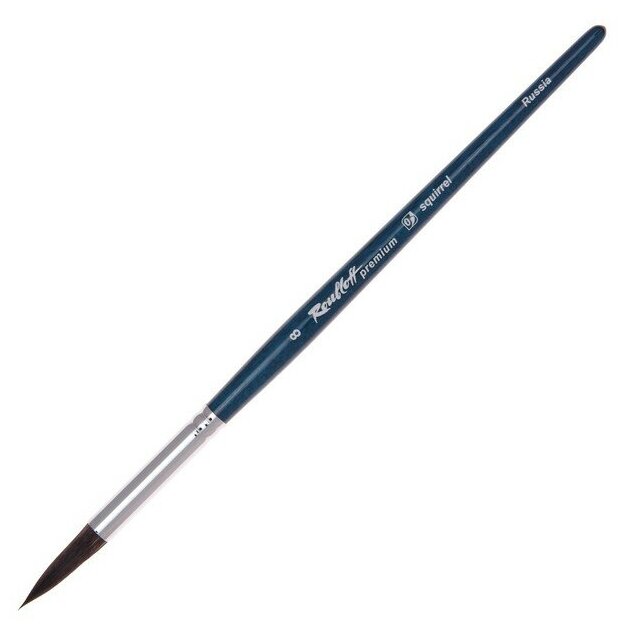 Кисть белка №8 круглая удлиненная Roubloff premium ручка синяя короткая - фото №1