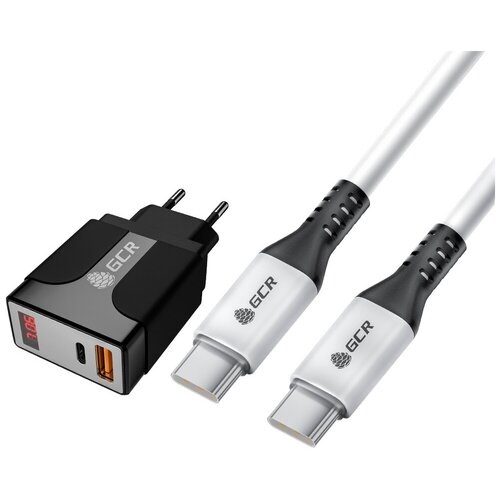 Комплект сетевое зарядное устройство на 2 USB порта (QC 3.0 + PD 3.0 ), черный + Кабель GCR 1.0 метр Type C-C, белый (7753623) сзу akai ch 6a08 1usb typec power delivery 18w white