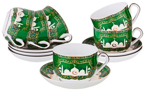 Чайный набор посуды на 6 персон Lefard Сура 260 мл, сервиз 12 предметов: 6 чашек и блюдец, подарочный белый Фарфор Лефард