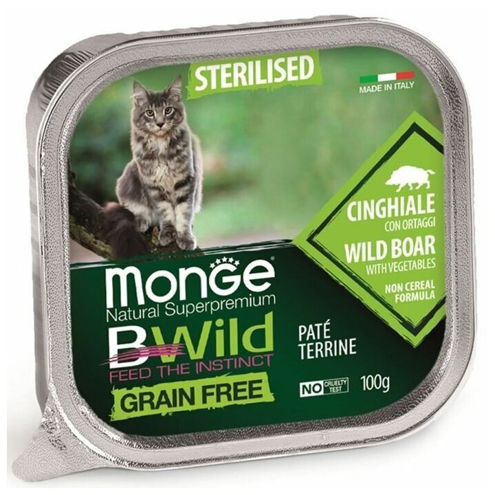 MONGE Cat "Bwild Grain Free" беззерновой из кабана с овощами для стерилизованных кошек 100 г - фотография № 20